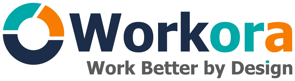 Workora logo featuring a circular teal, orange, and navy symbol beside the word “Workora” and tagline “Work Better by Design.